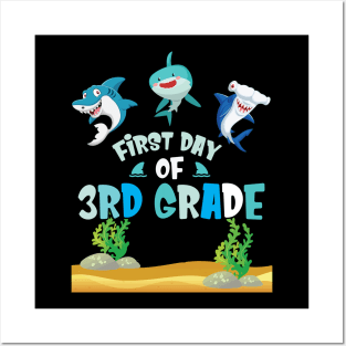 First Day Of 3rd Grade Sharks Students Happy Back To School First Day Of School Posters and Art